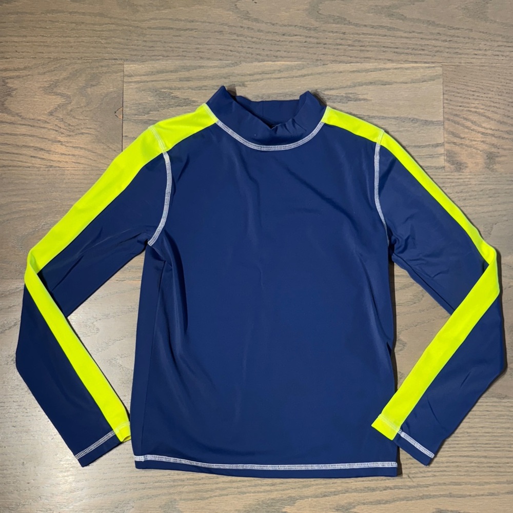 Mini Boden Navy and Neon Yellow Kids Swim Rashguard